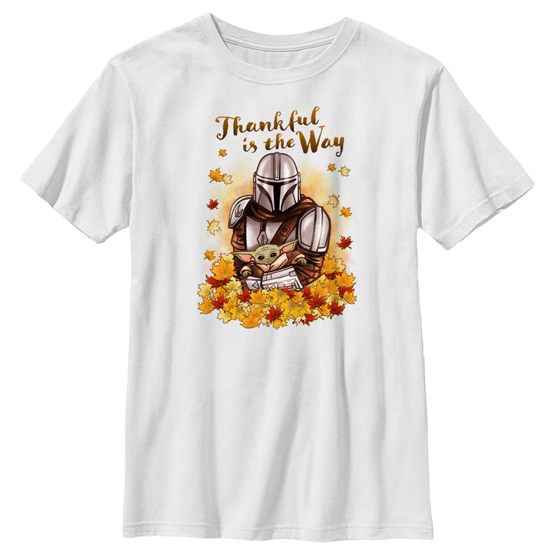 Boy's Star Wars: The Mandalorian Grogu and Din Djarin Thankful is the Way T-Shirt