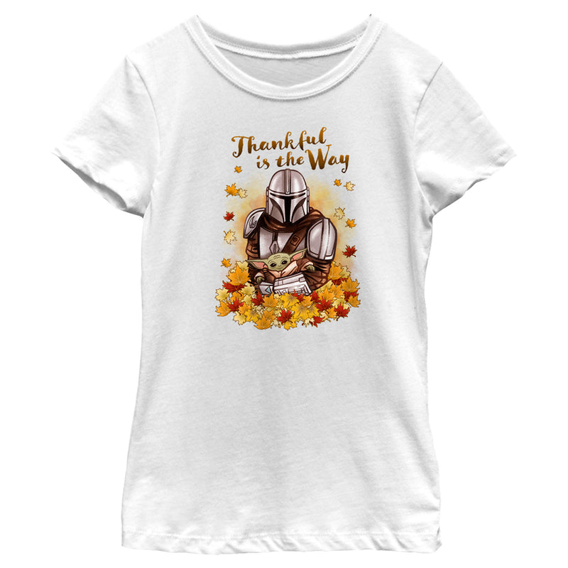 Girl's Star Wars: The Mandalorian Grogu and Din Djarin Thankful is the Way T-Shirt