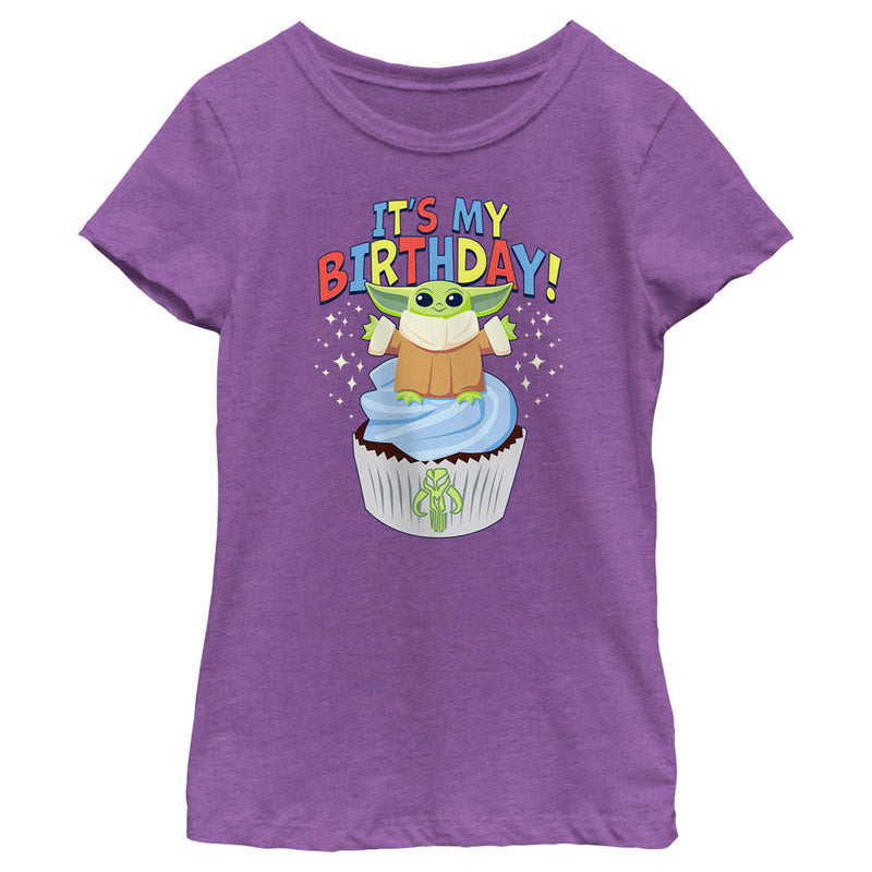 Girl's Star Wars: The Mandalorian It's My Birthday Grogu Cupcake T-Shirt