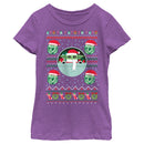 Girl's Star Wars: The Mandalorian Christmas Grogu and Din Djarin Santa Hats T-Shirt