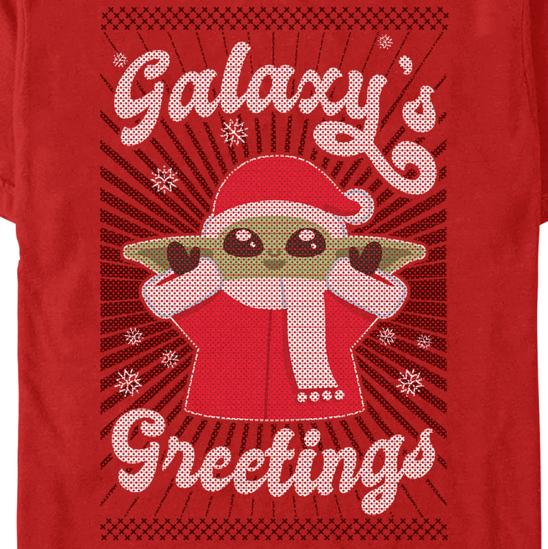 Men's Star Wars: The Mandalorian Christmas Grogu Galaxy's Greetings Cute T-Shirt