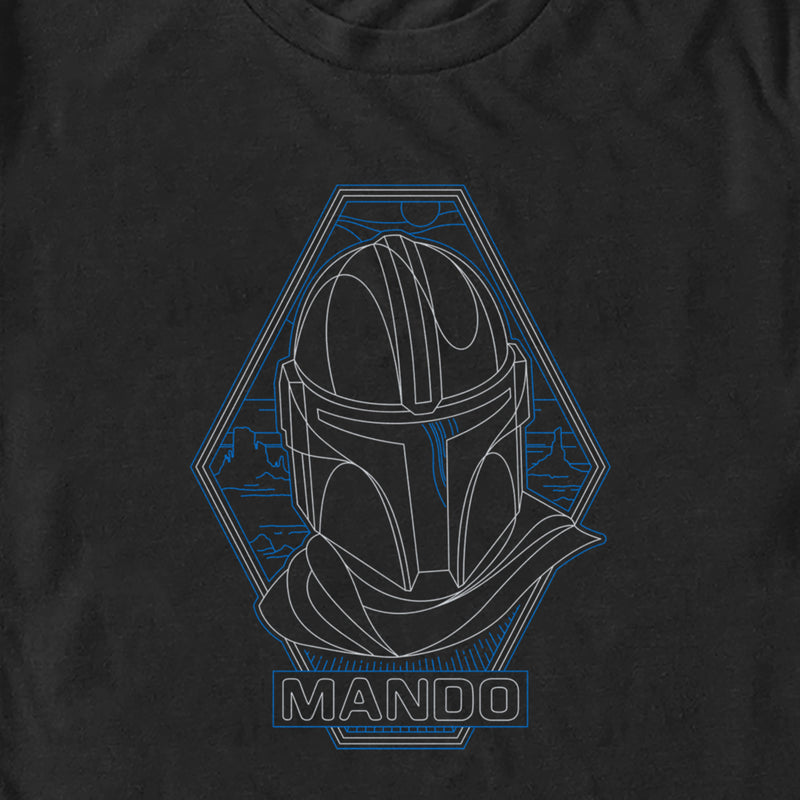 Men's Star Wars: The Mandalorian Mando Blue Line Art Helmet T-Shirt