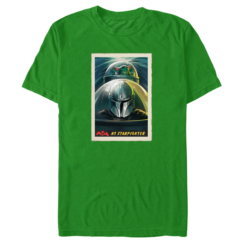 Men's Star Wars: The Mandalorian N1 Starfighter Grogu and Mando Poster T-Shirt