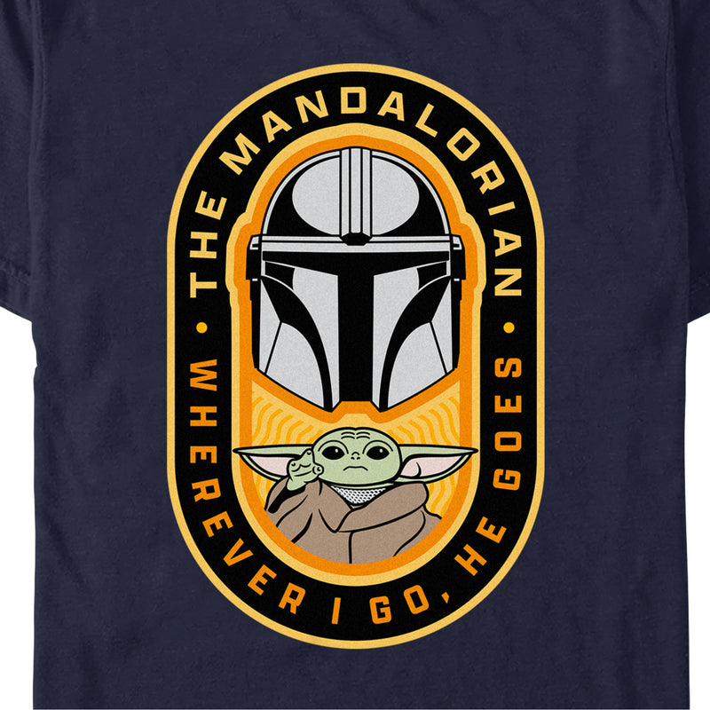 Men's Star Wars: The Mandalorian Grogu and Mando Wherever I Go, He Goes Badge T-Shirt