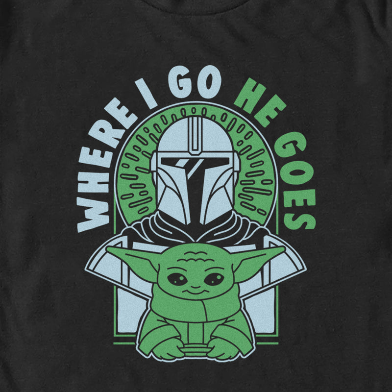 Men's Star Wars: The Mandalorian Where I Go He Goes Blue and Green T-Shirt