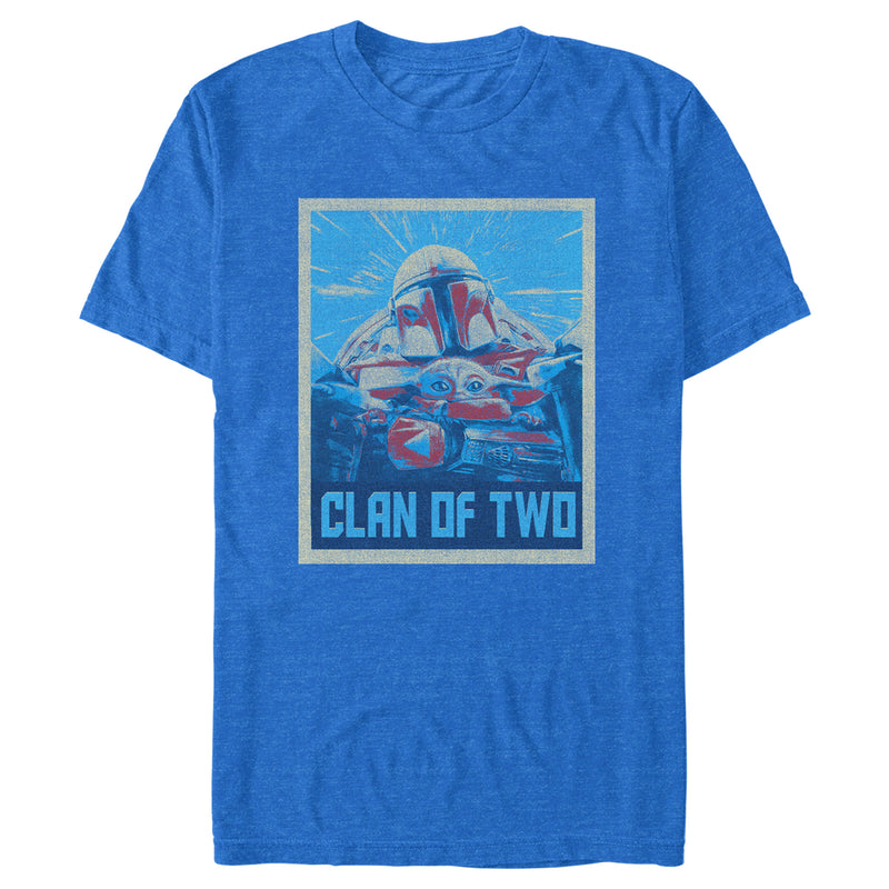 Men's Star Wars: The Mandalorian Clan of Two Blue and Red Distressed Poster T-Shirt