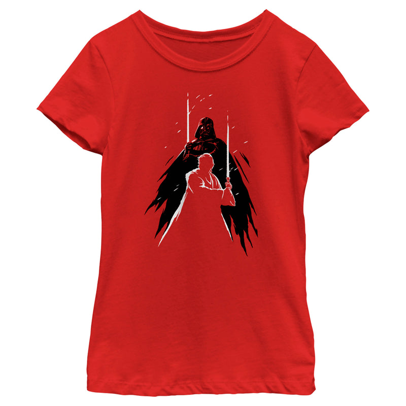 Girl's Star Wars: Obi-Wan Kenobi Darth Vader vs Kenobi Silhouette Lightsaber Battle T-Shirt