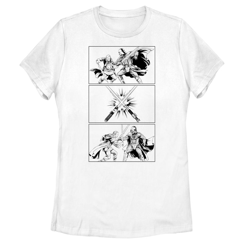 Women's Star Wars: Obi-Wan Kenobi Darth Vader vs Kenobi Sketch Panel Battle T-Shirt