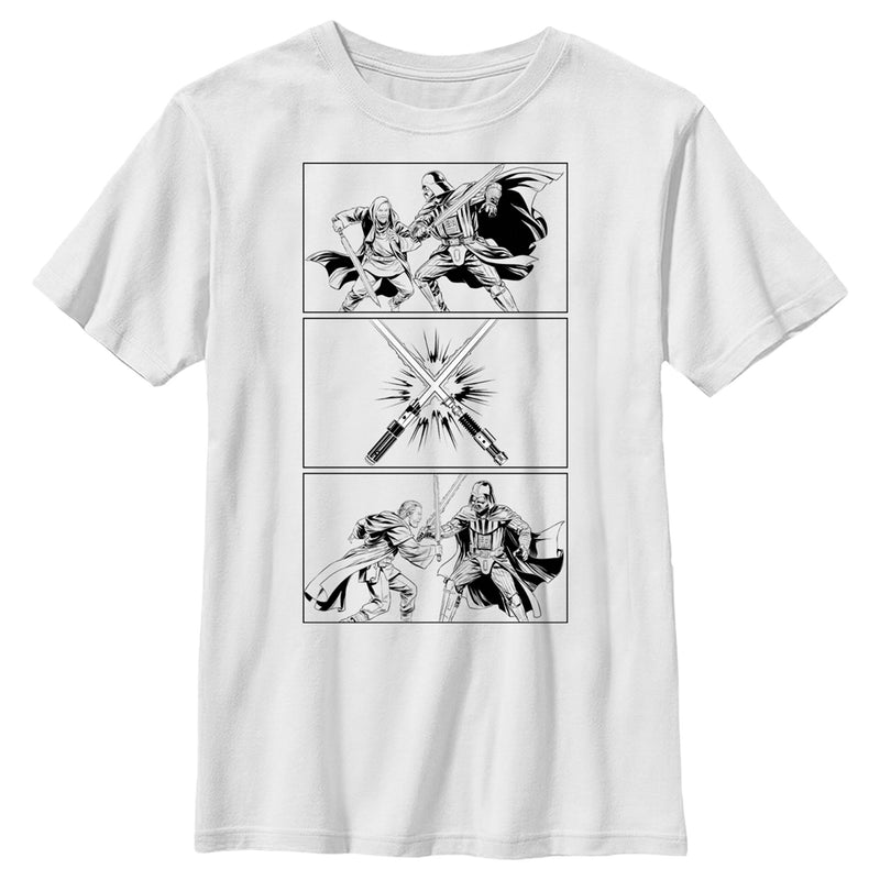 Boy's Star Wars: Obi-Wan Kenobi Darth Vader vs Kenobi Sketch Panel Battle T-Shirt