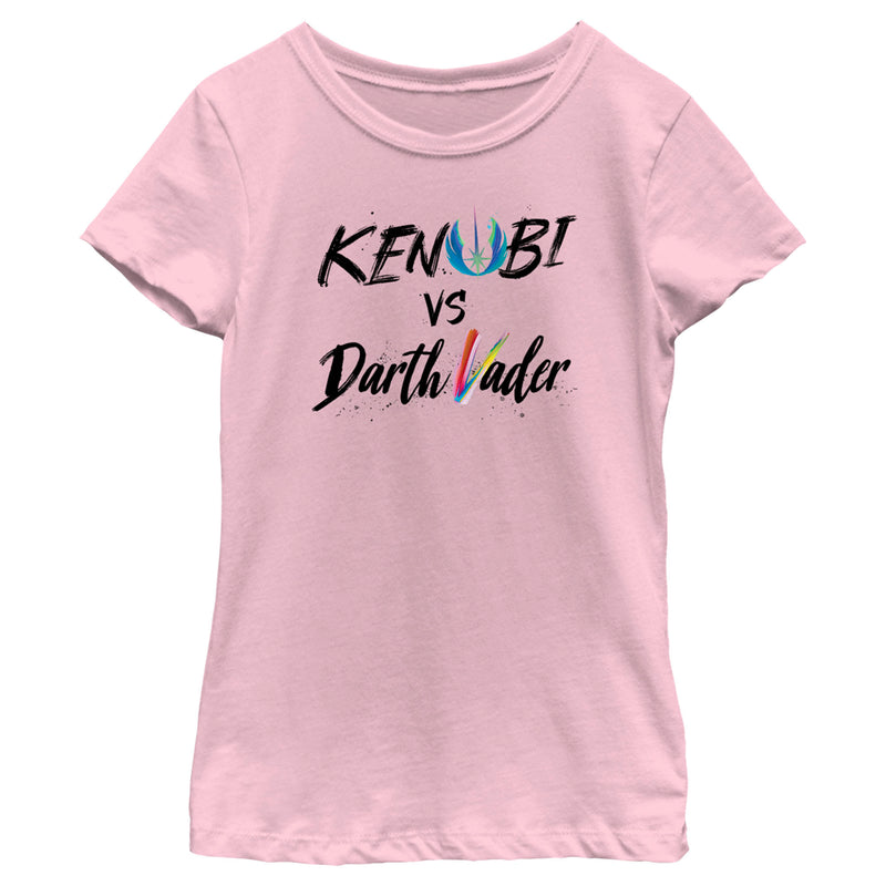 Girl's Star Wars: Obi-Wan Kenobi Darth Vader vs Kenobi Rainbow Text T-Shirt