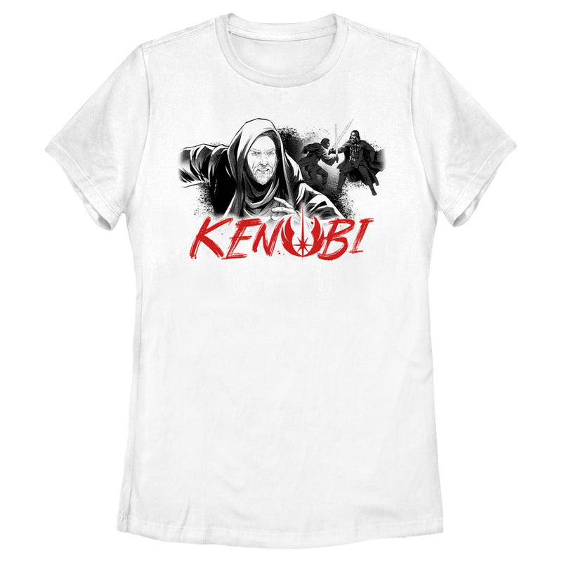 Women's Star Wars: Obi-Wan Kenobi Darth Vader vs Kenobi Grayscale Cartoon T-Shirt