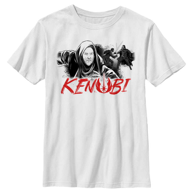 Boy's Star Wars: Obi-Wan Kenobi Darth Vader vs Kenobi Grayscale Cartoon T-Shirt