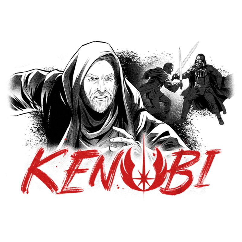 Boy's Star Wars: Obi-Wan Kenobi Darth Vader vs Kenobi Grayscale Cartoon T-Shirt