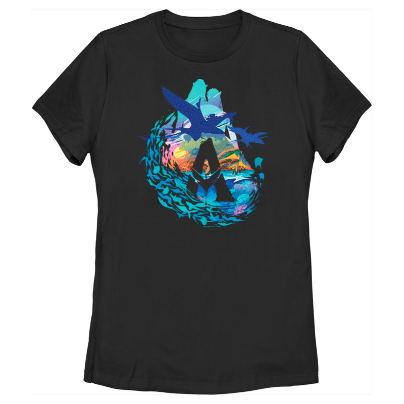 Women's Avatar: The Way of Water Great Leonopteryx Silhouette Scenic Logo T-Shirt