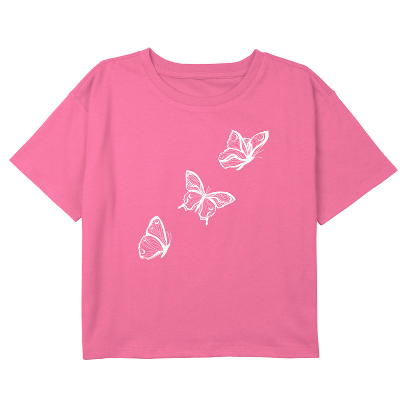 Girl's Lost Gods Flying Butterfly Outline T-Shirt