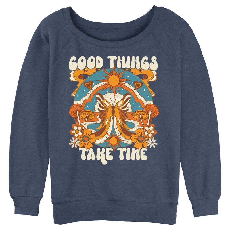 Junior's Lost Gods Good Things Take Time Butterfly Sweatshirt