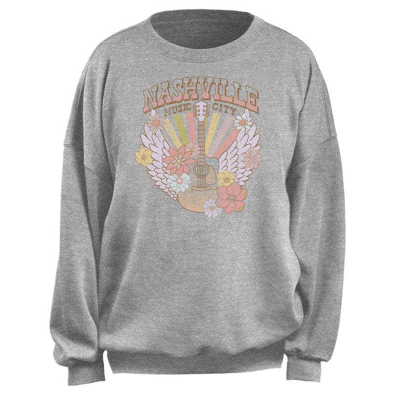 Junior's Lost Gods Distressed Nashville Music City Wings Sweatshirt