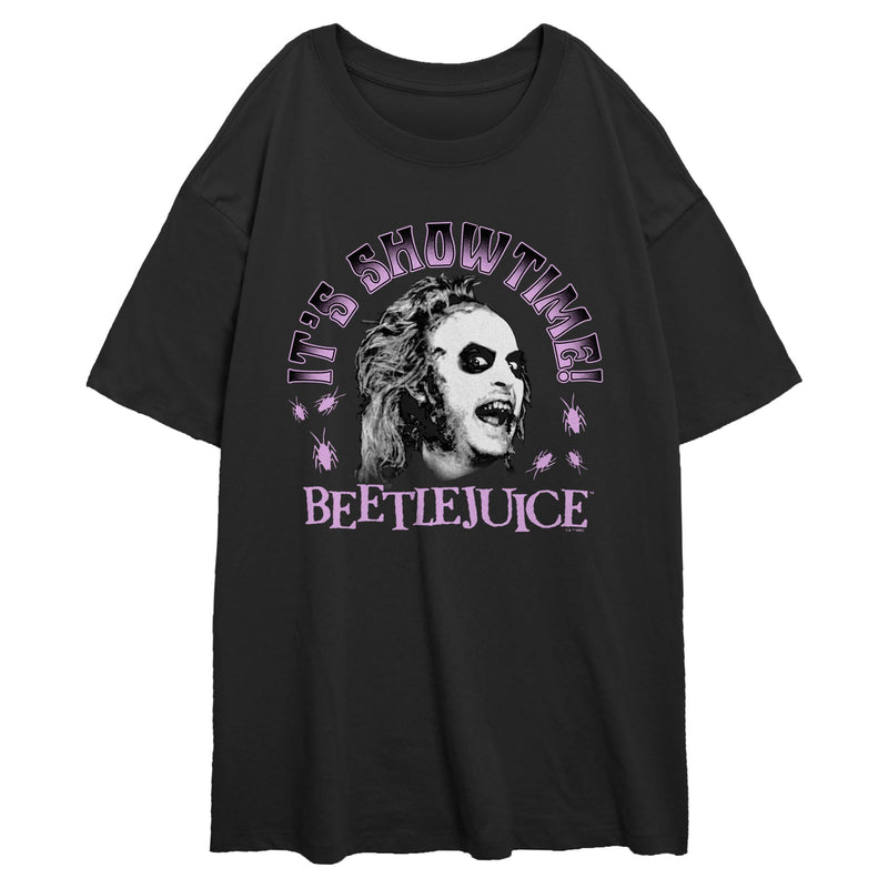 Junior's Beetlejuice It's Showtime Pink Logo T-Shirt