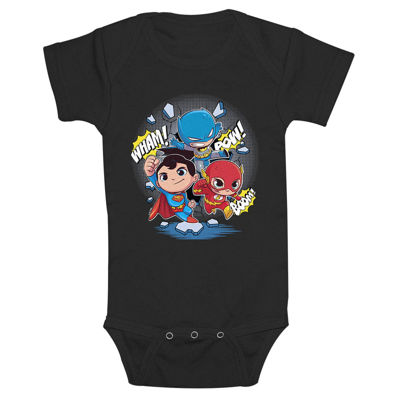 Infant's DC Super Friends Chibi Wham Pow Boom Onesie