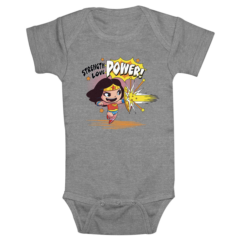 Infant's DC Super Friends Strength Power Love Onesie