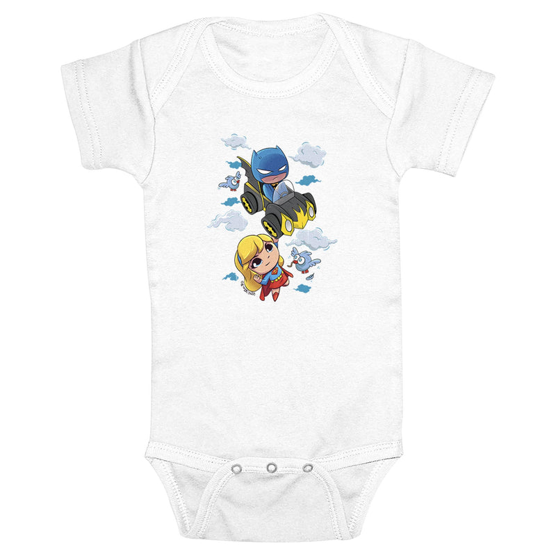 Infant's DC Super Friends Chibi Supergirl and Batman Onesie