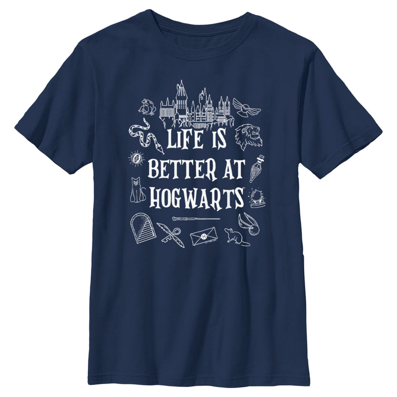 Boy's Harry Potter Life is Better at Hogwarts Icons T-Shirt