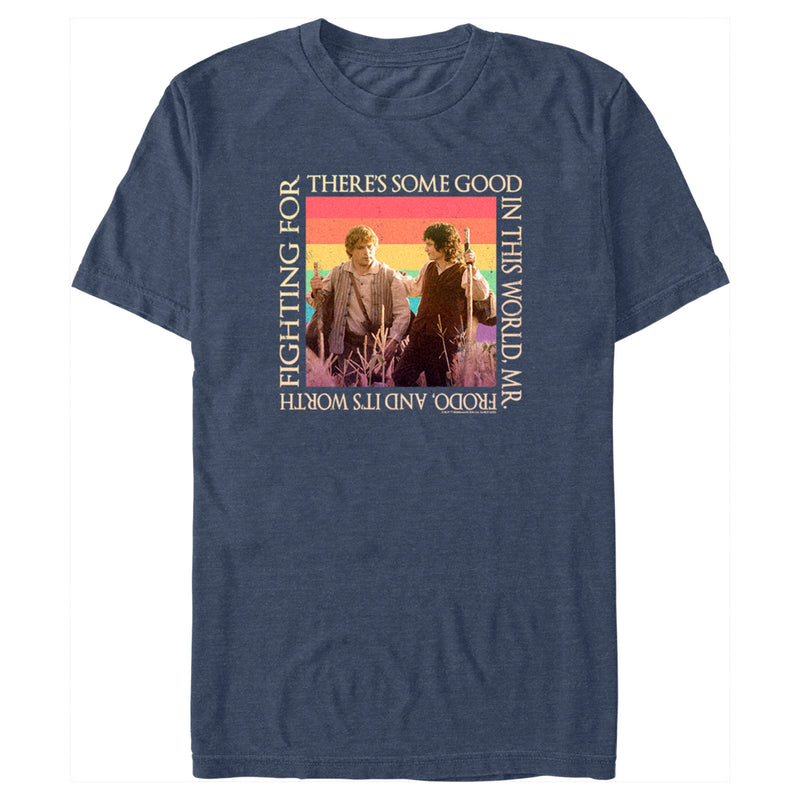 Men's The Lord of the Rings Fellowship of the Ring Frodo and Samwise There's Some Good Rainbow T-Shirt