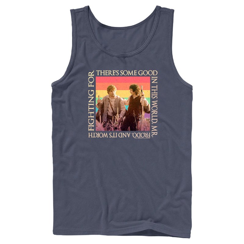 Men's The Lord of the Rings Fellowship of the Ring Frodo and Samwise There's Some Good Rainbow Tank Top