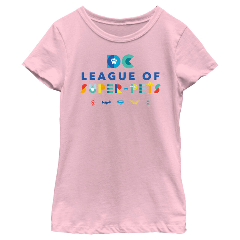 Girl's DC League of Super-Pets Colorful Hero Logos T-Shirt