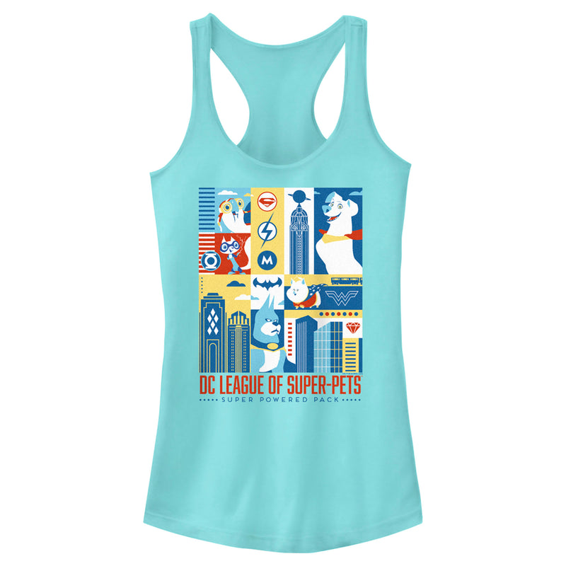 Junior's DC League of Super-Pets City Character Panels Racerback Tank Top