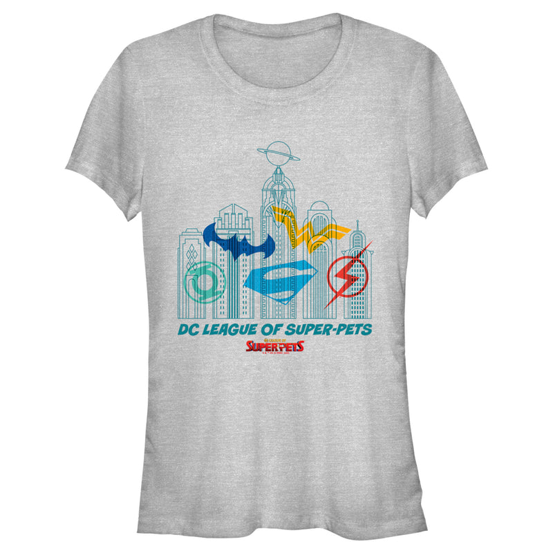 Junior's DC League of Super-Pets Metropolis Skyline Outline T-Shirt