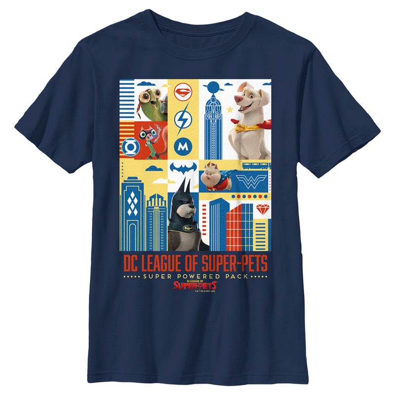 Boy's DC League of Super-Pets Super Powered Pack Panels T-Shirt