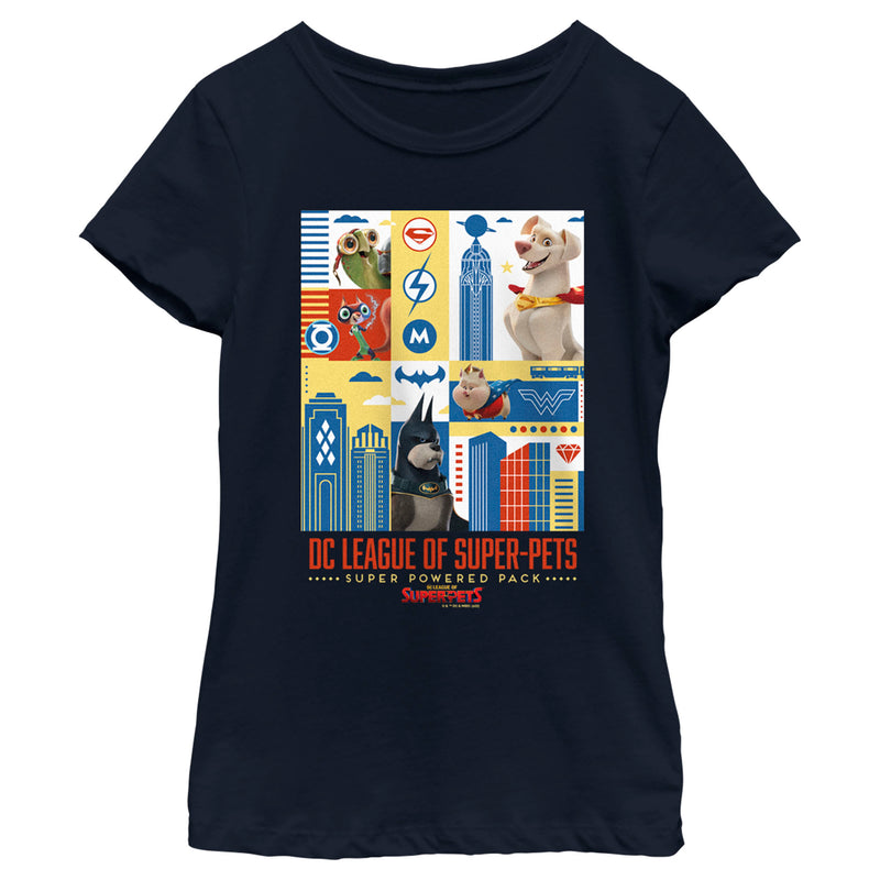 Girl's DC League of Super-Pets Super Powered Pack Panels T-Shirt