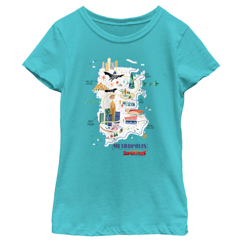 Girl's DC League of Super-Pets Metropolis Map T-Shirt