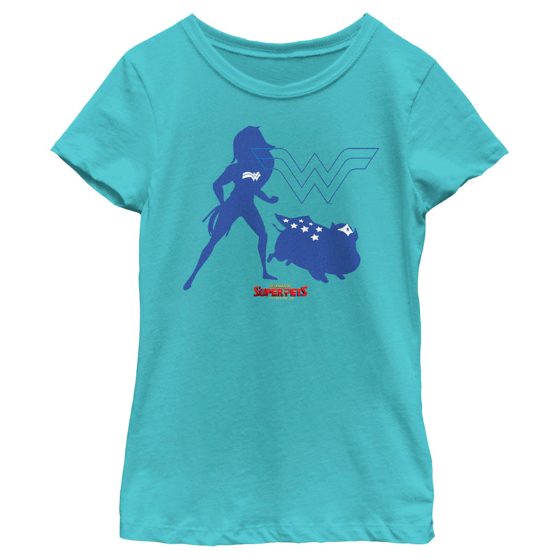 Girl's DC League of Super-Pets Wonder Woman and PB Silhouette T-Shirt