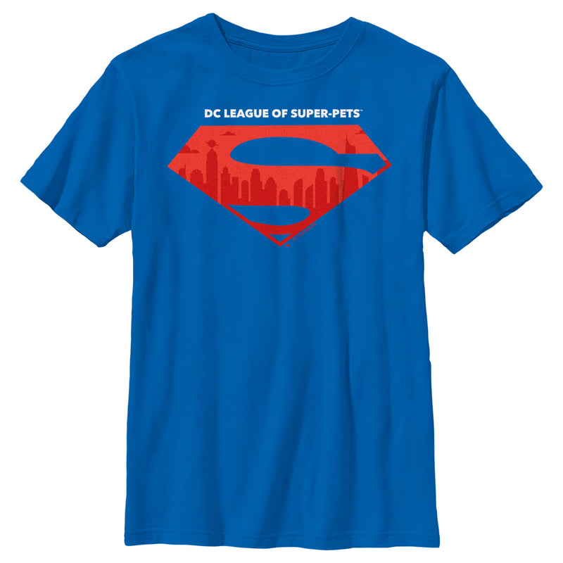 Boy's DC League of Super-Pets Skyline Superman Crest T-Shirt