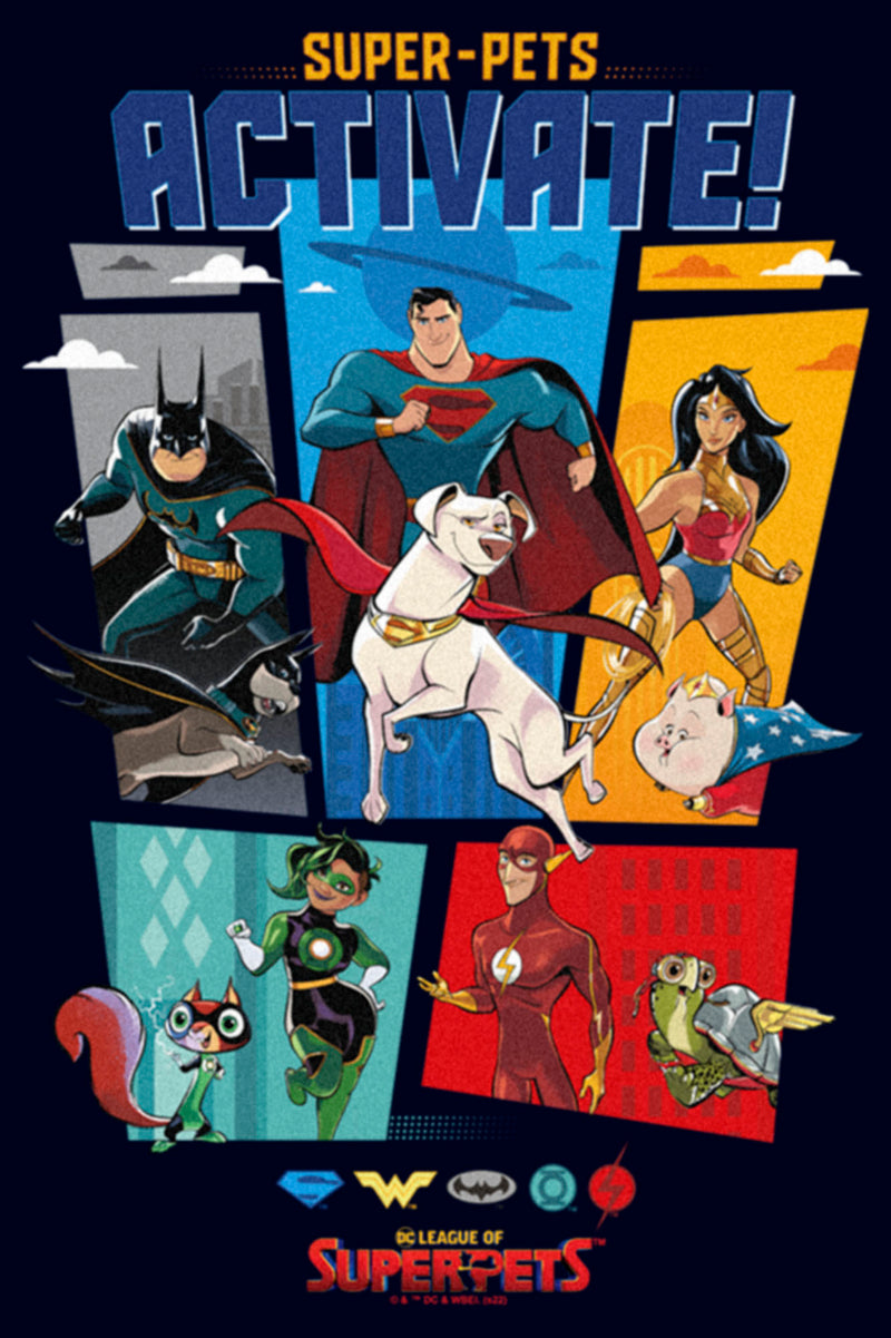 Junior's DC League of Super-Pets Activate Group Panels T-Shirt