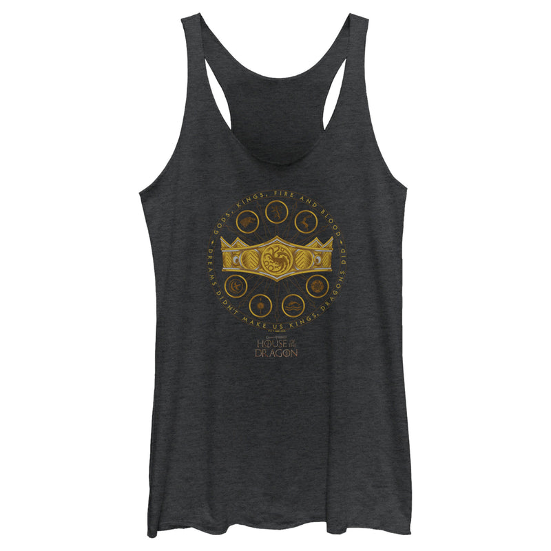 Women's Game of Thrones: House of the Dragon Gods Kings Fire and Blood Crown Logo Racerback Tank Top