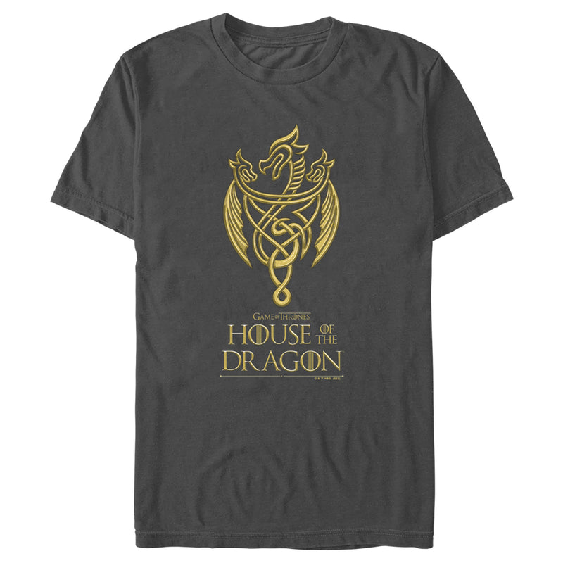 Men's Game of Thrones: House of the Dragon Gold Three-Headed Dragon Crest T-Shirt