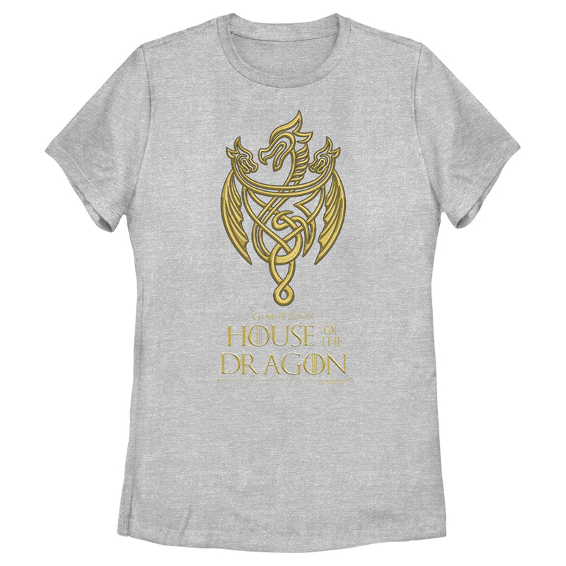 Women's Game of Thrones: House of the Dragon Gold Three-Headed Dragon Crest T-Shirt