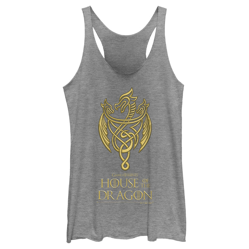 Women's Game of Thrones: House of the Dragon Gold Three-Headed Dragon Crest Racerback Tank Top