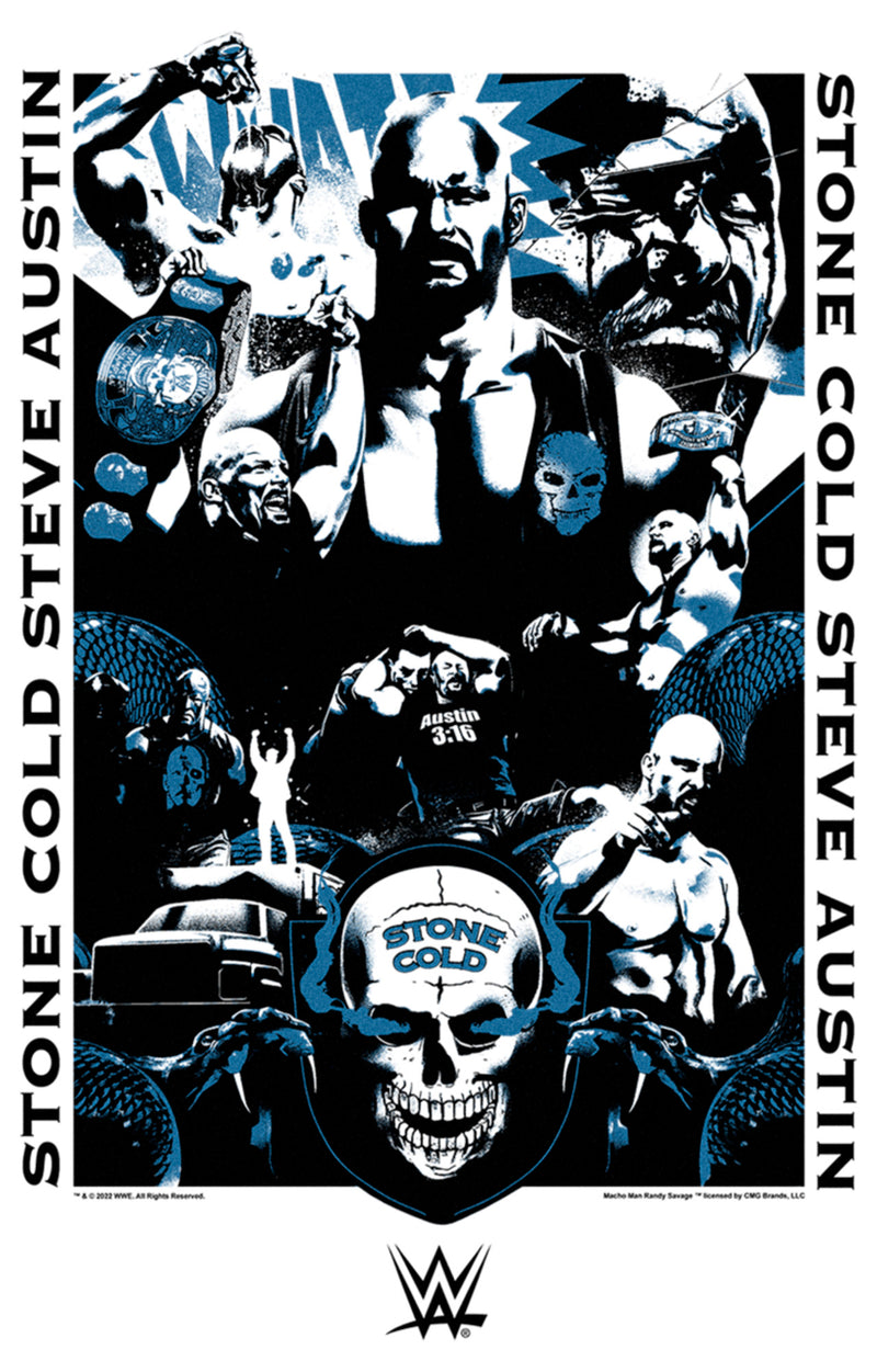 Men's WWE Stone Cold Steve Austin Blue Poster T-Shirt