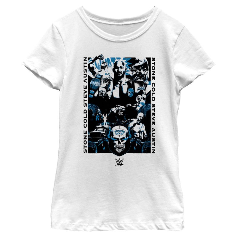 Girl's WWE Stone Cold Steve Austin Blue Poster T-Shirt