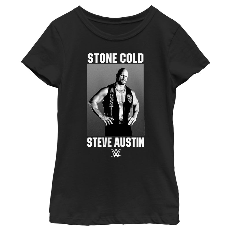 Girl's WWE Stone Cold Steve Austin Black and White Photo T-Shirt