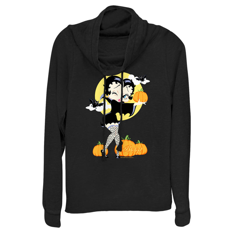 Junior's Betty Boop Halloween Pumpkins Cowl Neck Sweatshirt