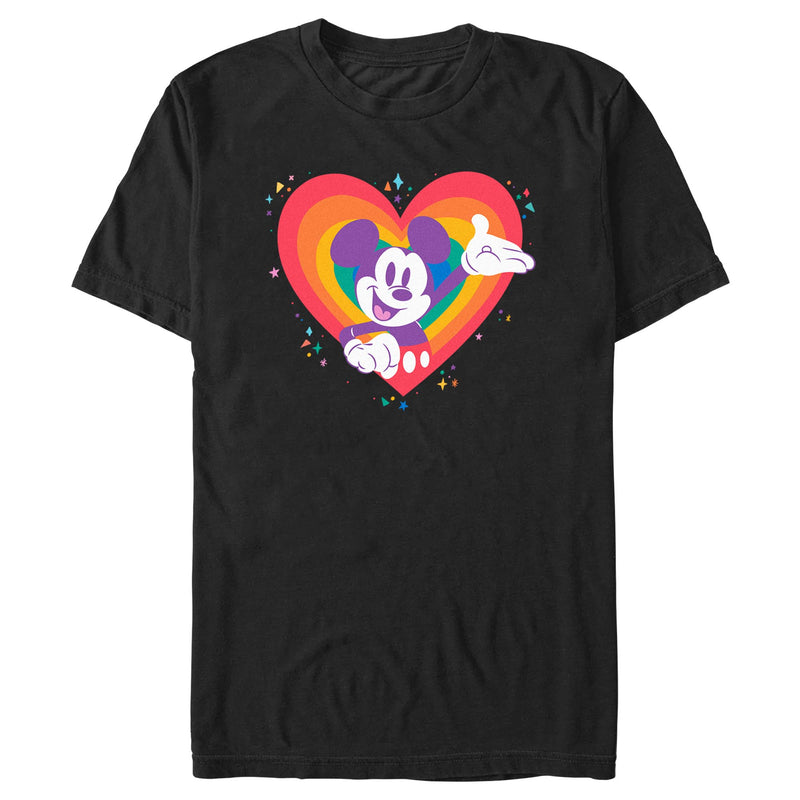 Men's Mickey & Friends Rainbow Heart Happy Character T-Shirt