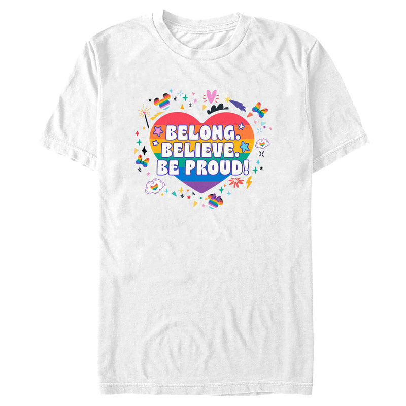 Men's Mickey & Friends LGBTQIA+ Pride Belong Believe Be Proud T-Shirt