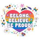 Men's Mickey & Friends LGBTQIA+ Pride Belong Believe Be Proud T-Shirt