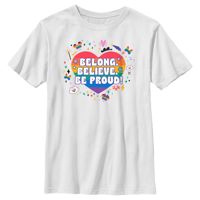 Boy's Mickey & Friends LGBTQIA+ Pride Belong Believe Be Proud T-Shirt