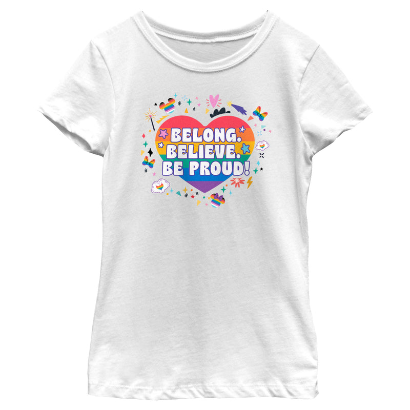 Girl's Mickey & Friends LGBTQIA+ Pride Belong Believe Be Proud T-Shirt